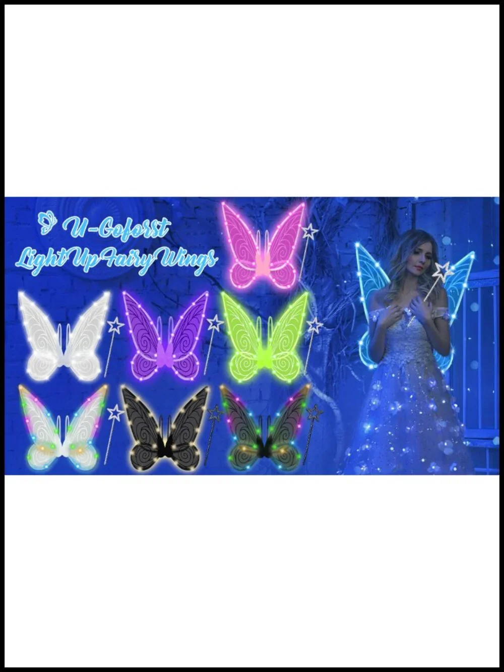 Light Up Fairy Wings with Wand, Organza Costume Wings for Halloween Cosplay
